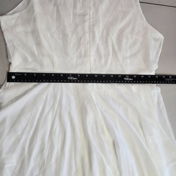 Club L Dress Women's 20 Cream - White Mini Sleeveless Sheer Lined Flowers Ruffle - Picture 12 of 16